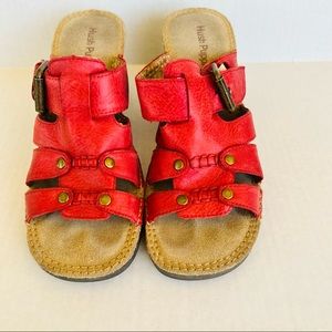 Hush Puppies Red Leather Comfortable Slip On Wedge Sandals Women Size:7